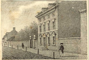 Washingtons Residence, High Street, Philadelphia. 1830 lithograph by William L. Breton.
